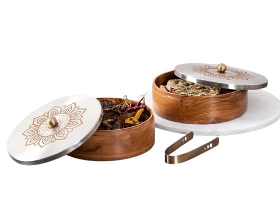 set of 2 wooden with laser etched matching casserole and spice box for kitchen/gift item, color : silver